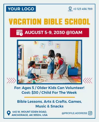 Childrens Vacation Bible School Event Flyer Template