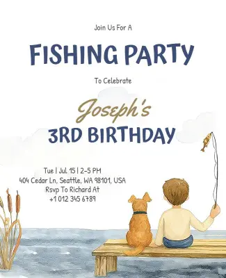 Child's Fishing Themed Birthday Party Flyer Template