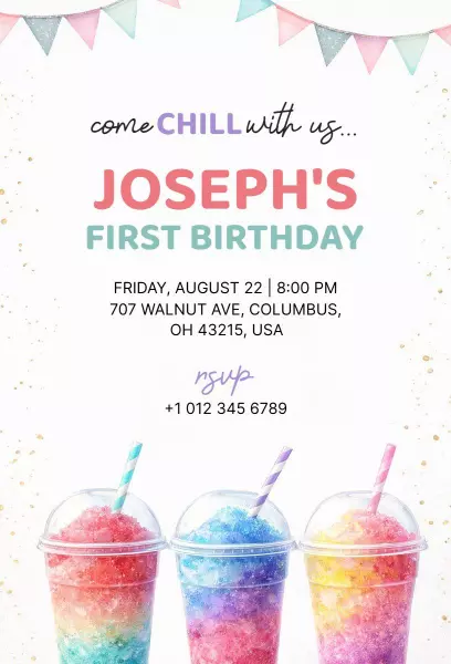 Chill Colorful Snow Cone 1st Birthday Celebration Invitation Template