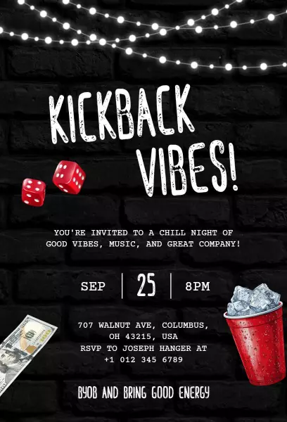 Chill Kickback Vibes Night Social Gathering Party Invitation Template