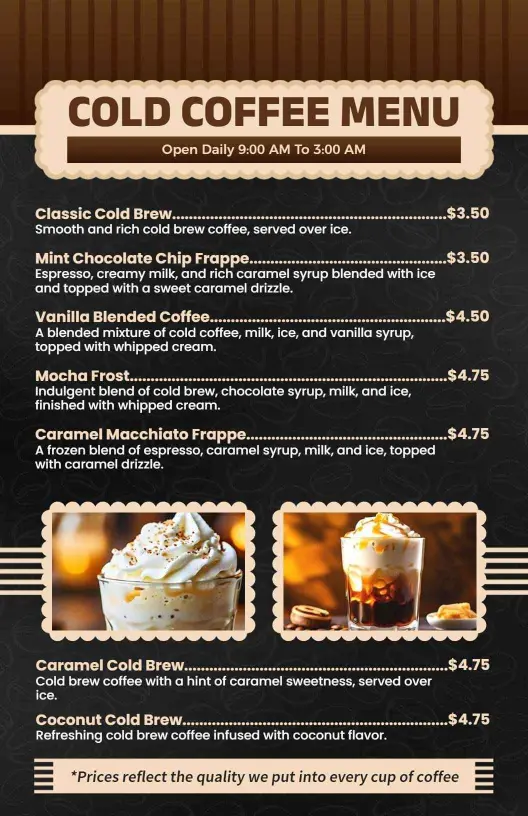 Chilled Coffee Delights with Flavorful Blends Cafe Menu Template