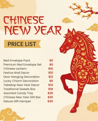 Chinese New Year Celebration Price List Flyer Template