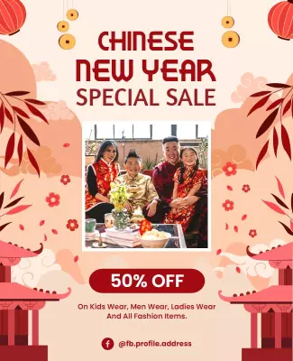 Festive Red Chinese New Year Special Sale Flyer Template