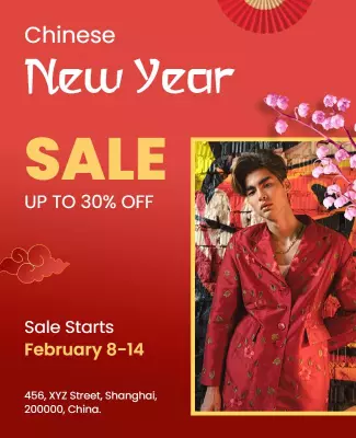 Festive Red Chinese New Year Sale Promotion Flyer Template