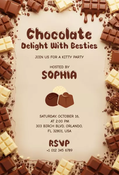 Chocolate Delight Themed Kitty Party Invitation Template
