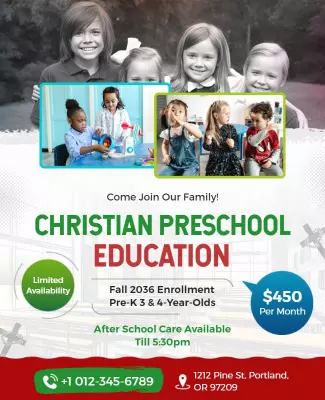 Christian Preschool Enrollment Flyer Template