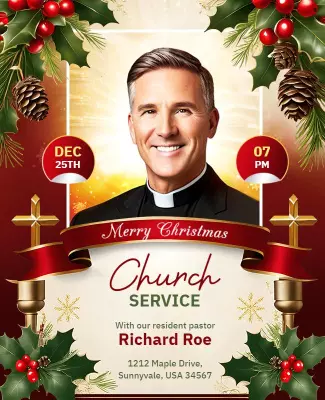 Christmas Church Service Celebration Flyer Template
