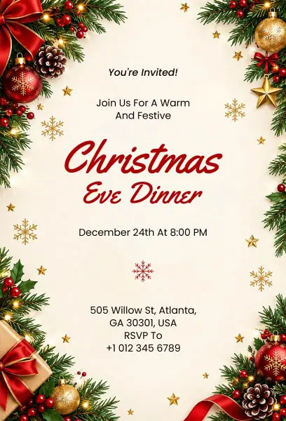 Christmas Eve Dinner Celebration Invitation Template