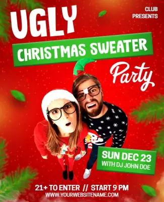 Festive Red Ugly Christmas Sweater Party Flyer Template