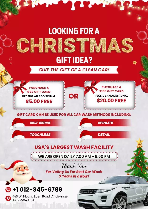 Christmas Gift Car Wash Promotion A4 Flyer Template