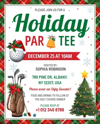 Christmas Golf Holiday Party Flyer Template