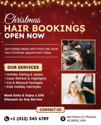 Christmas Hair Styling Booking Flyer Template