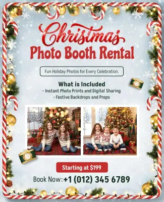 Christmas Holiday Photo Booth Rental Flyer Template