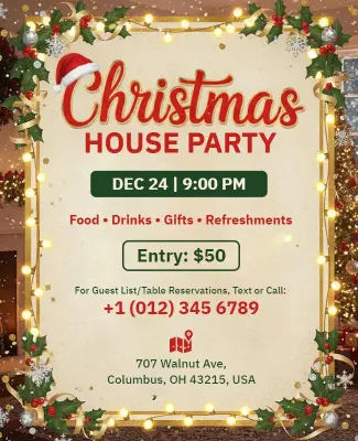 Christmas House Party Invitation Flyer Template
