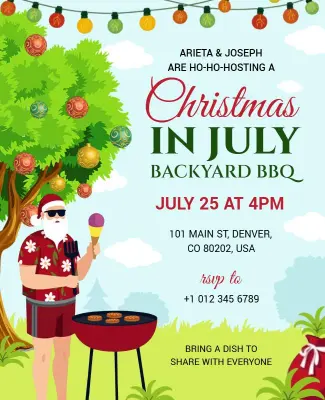 Christmas in July Backyard BBQ Party Flyer Template
