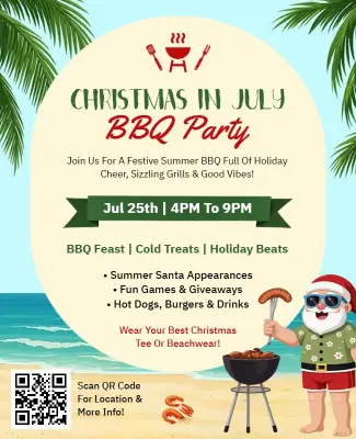Christmas in July Beach BBQ Party Flyer Template