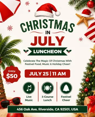 Christmas in July Luncheon Event Flyer Template