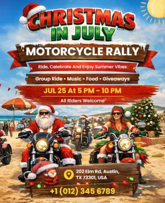 Christmas in July Motorcycle Rally Flyer Template