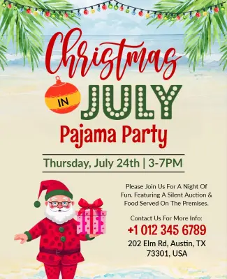 Christmas in July Pajama Party Flyer Template