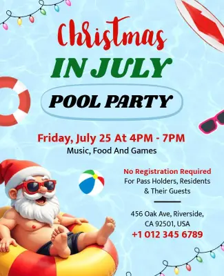 Pool Party Christmas in July Flyer Template