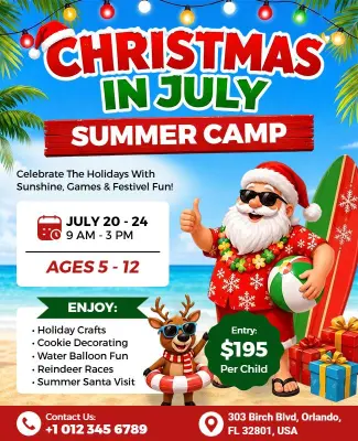 Christmas in July Summer Camp Event Flyer Template