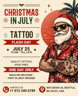 Christmas in July Tattoo Promotion Flyer Template