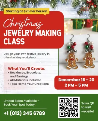 Christmas Jewelry Making Class Workshop Flyer Template