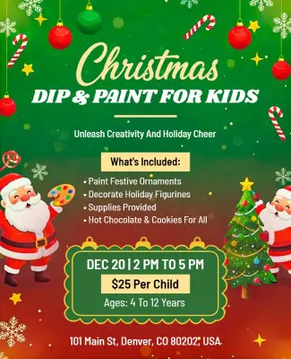 Christmas Kids Dip and Paint Workshop Flyer Template