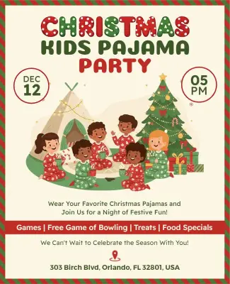 Christmas Kids Pajama Party Celebration Flyer Template
