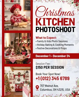 Christmas Kitchen Photoshoot Event Flyer Template