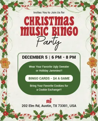 Christmas Music Bingo Party Flyer Template