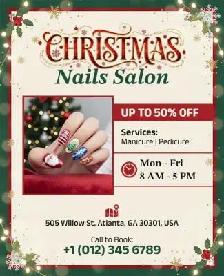 Christmas Nail Salon Discount Flyer Template