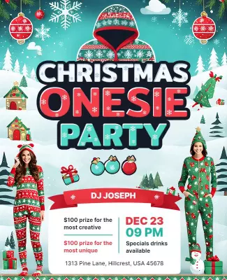 Christmas Onesie Party Event Flyer Template
