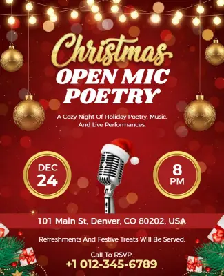 Christmas Open Mic Poetry Event Flyer Template