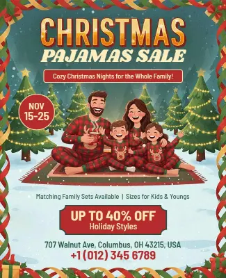 Christmas Pajamas Sale Family Event Flyer Template