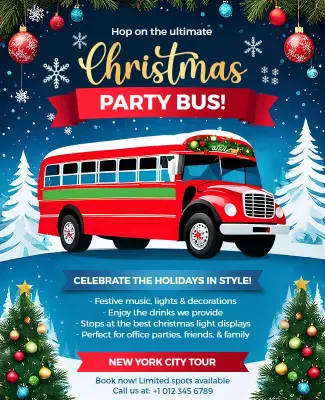 Christmas Party Bus Celebration Flyer Template