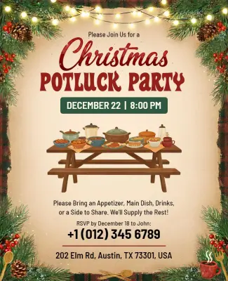Christmas Potluck Party Invitation Flyer Template