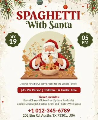 Christmas Spaghetti Dinner with Santa Flyer Template