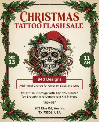 Christmas Tattoo Flash Sale Event Flyer Template