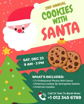 Christmas Themed Cookies with Santa Holiday Event Flyer Template