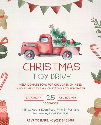 Whimsical Red Truck Christmas Toy Drive Flyer Template