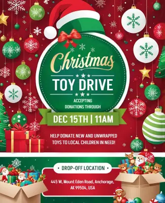Festive Red and Green Christmas Toy Drive Donation Flyer Template