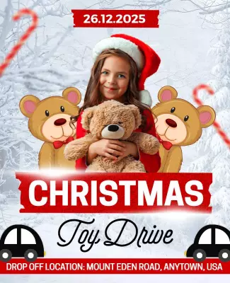 Festive Red Christmas Toy Drive Charity Flyer Template