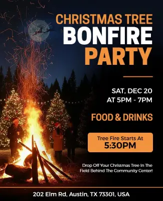 Christmas Tree Bonfire Party Event Flyer Template