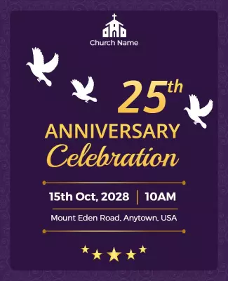 Elegant Purple Church 25th Anniversary Celebration Flyer Template