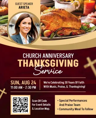 Church Anniversary Thanksgiving Service Flyer Template