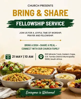 Church Bring and Share Fellowship Service Flyer Template