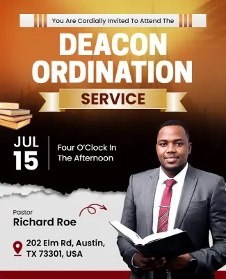 Church Deacon Ordination Service Invitation Flyer Template