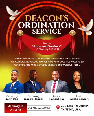 Church Deacon's Ordination Service Announcement Flyer Template
