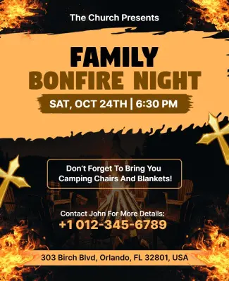 Church Family Bonfire Night Event Flyer Template